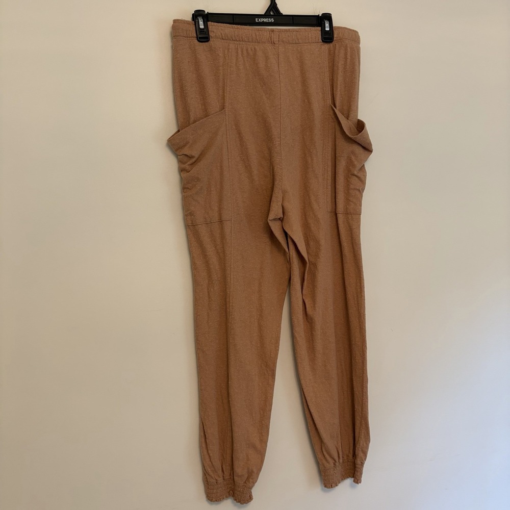 Aerie Medium Jogger Pants Knit Pull On Lounge Casual Light Brown Tan Comfy Tie - Picture 3 of 6